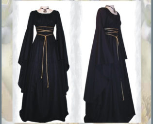 Sale ~ Medieval/Renaissance Black Trumpet Sleeve Costume Gown, Custom made to order in your Color. steampunk buy now online