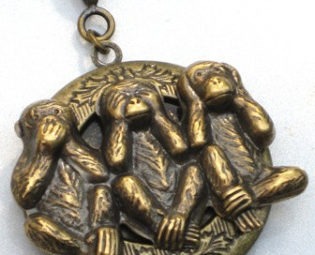 Steampunk - SPEAK SEE HEAR No Evil Locket Necklace - Antique Brass Pendant - Neo Victorian - By GlazedBlackCherry steampunk buy now online