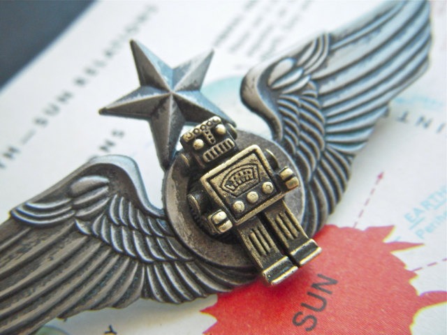 Steampunk Pin Robot Pin Flight Wings Flying Star Badge Mixed Metals Brass & Pewter steampunk buy now online