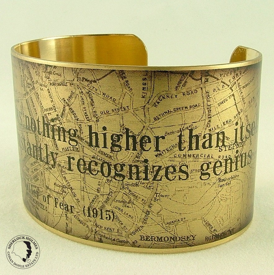 Map of at Baker Street - Mediocrity Knows Nothing - Sherlock Holmes Literary Brass Cuff Bracelet steampunk buy now online