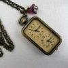 Double Watch Necklace, Antique Bronze Floral Watch Pendant, Swarovski Charm, Amethyst Czech Glass Flower - Watch steampunk buy now online
