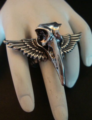 Gothic, SteamPunk, As The CROW SKULL FLYS, Wing Ring, Silver Ox Quality plate steampunk buy now online