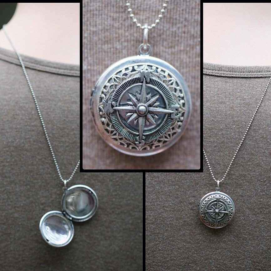 Locket compass MENS Gift Stainless Steel ball or link chain. heirloom. Steampunk Military Wedding Deployment gift. Compass Necklace silver steampunk buy now online