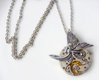 Steampunk Necklace, Vintage Pocket Watch with Butterfly and crystals steampunk buy now online