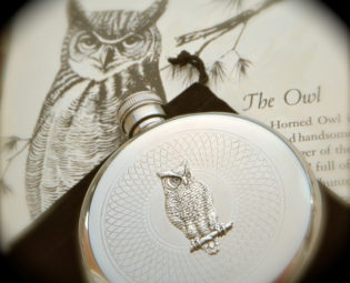 Silver Owl Flask Round Gothic Victorian Steampunk Flask Vintage Inspired Accessories steampunk buy now online