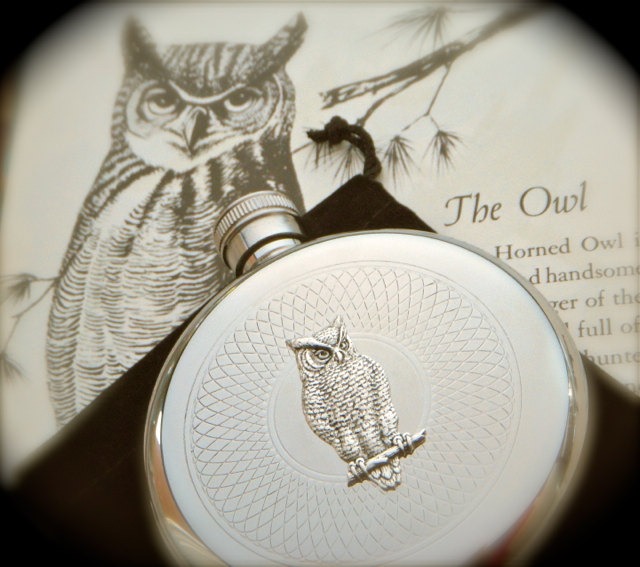 Silver Owl Flask Round Gothic Victorian Steampunk Flask Vintage Inspired Accessories steampunk buy now online