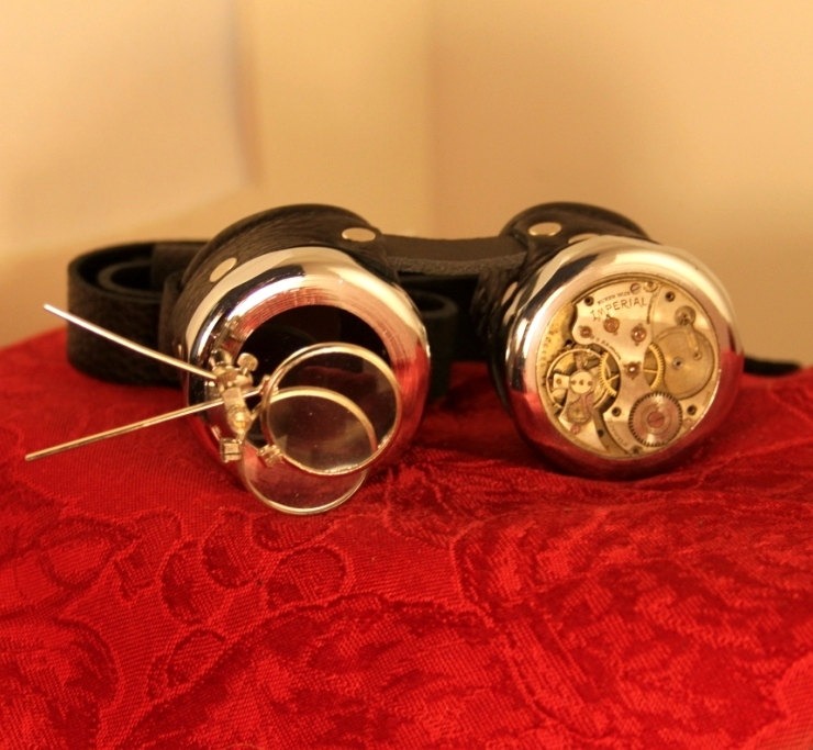 Steampunk BORG goggles with magnifiers black and silver steampunk buy now online