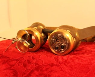 Steampunk goggles Clockwork Borg with magnifiers in brown leather and brass steampunk buy now online
