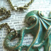 Big Octopus Necklace Rustic Painted Green Color Rustic Primitive Antiqued Brass Stamped Metal Long Rolo Chain steampunk buy now online
