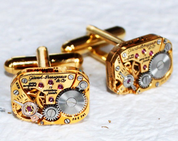 GIRARD PERREGAUX Steampunk Cufflinks - RARE Luxury Swiss Gold Vintage Watch Movement - Matching Men Steampunk Cufflinks / Cuff Links Gift steampunk buy now online