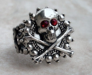 Goth Skull Ring Gothic Jewelry Silver Ring Red Crystal Mens Womens Adjustable Ring Open Back steampunk buy now online