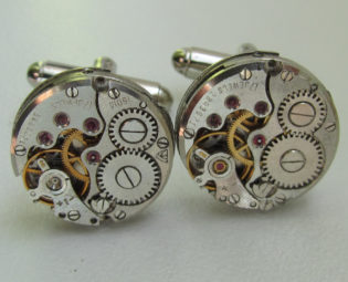 Steampunk Cufflinks with the smallest round vintage watch movements. Vintage upcycled mens Cuff Links, Gift under 30 Dollars steampunk buy now online