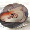 Original artwork, octopus, handmade 40x30mm glass oval cabochon, horizontal cab, sea creature, ocean monster, white, orange, grey steampunk buy now online