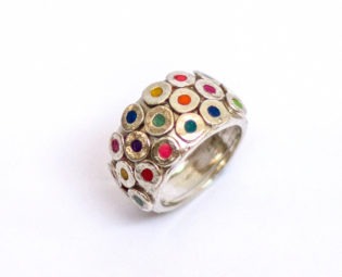 Colorful circles ring, Sterling silver ring with multi color circles, pink red green blue yellow turquoise orange and more, rainbow ring steampunk buy now online