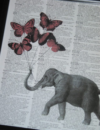 BOGO SALE Elephant Butterfly Print Elephant With Pink Butterfly Balloons Dictionary Art Dictionary Prints HHP Original Concept and Design steampunk buy now online