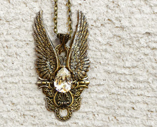 Brass Wings Pendant with Clear Swarovski Crystal Antique Brass Necklace Large Brass Pendant Gothic Steampunk Jewellery steampunk buy now online