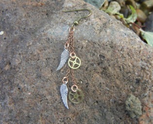 Wings of time steampunk earrings. steampunk buy now online