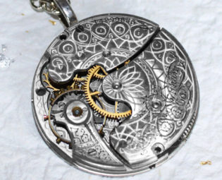 Steampunk Necklace: Spectacular 100 Yrs Old Antique Pocket Watch Movement Silver GUILLOCHE ETCHED Men Steampunk Necklace - Wedding Gift steampunk buy now online