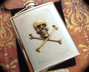 Skull Flask Antiqued Brass Skull & Crossbones Pirate Flask Gothic Victorian Steampunk Flask Vintage Inspired Holds 6 oz Hip Flask New steampunk buy now online