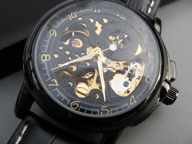 Luxury Black Mechanical Wrist Watch - Black Leather Wristband - Automatic - Men - Steampunk - Watch - Groomsmen Gift - Item MWA56 steampunk buy now online