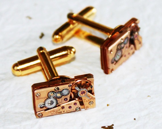 OMEGA Men Steampunk Cufflinks - Super RARE GENUINE Luxury Swiss Vintage Watch Movement Men Steampunk Cufflinks / Cuff Links Men Wedding Gift steampunk buy now online