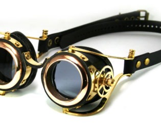 STEAMPUNK GOGGLES black leather polished brass gears FLEX Solid Frames steampunk buy now online