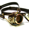 STEAMPUNK MONOGOGGLE and EYEPATCH brown leather polished brass gears Flex Solid Frame steampunk buy now online