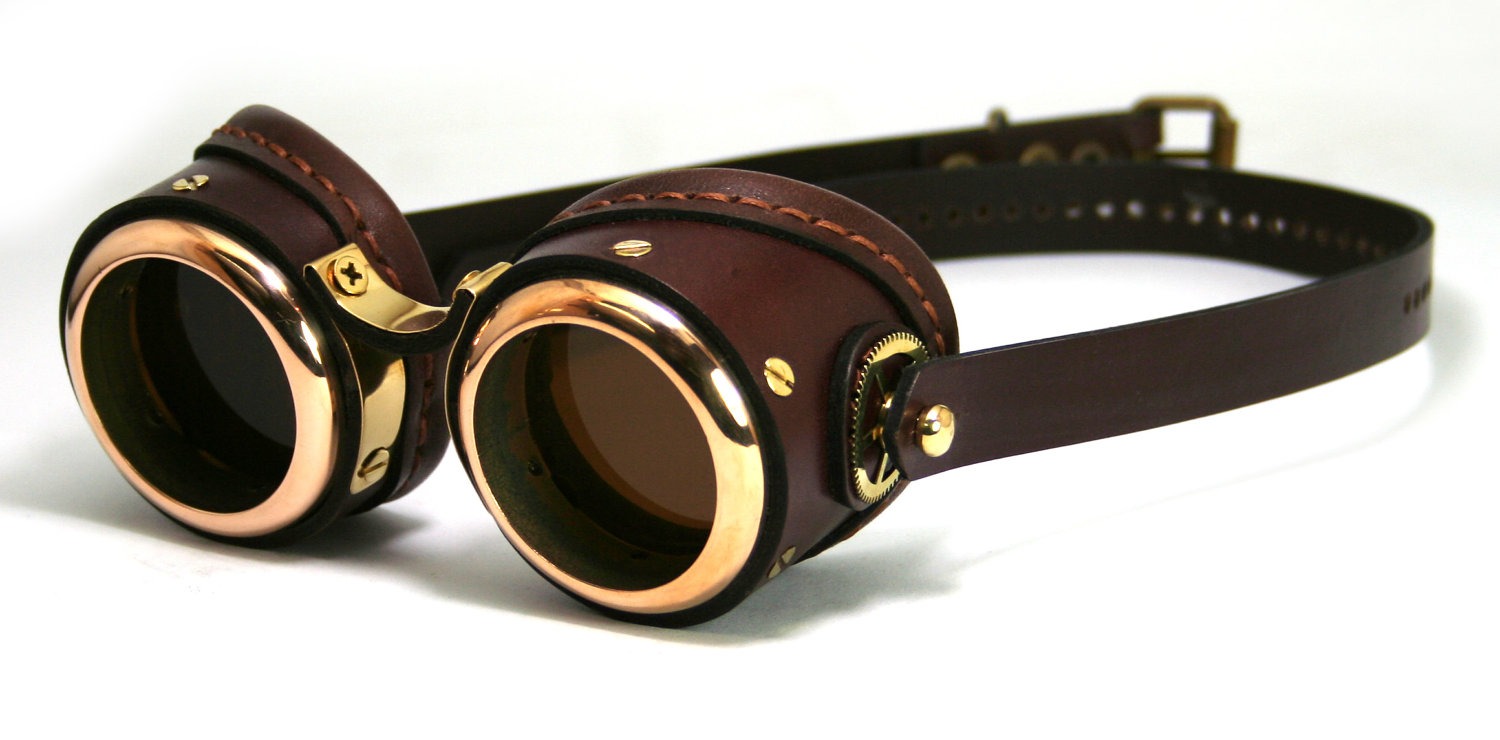 STEAMPUNK GOGGLES brown leather polished brass SMPL Solid Frames steampunk buy now online