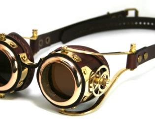 STEAMPUNK GOGGLES brown leather polished brass gear FLEX Solid Frames steampunk buy now online