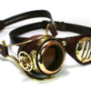 STEAMPUNK MONOGOGGLE and EYEPATCH brown leather polished brass gears Flex Solid Frame O steampunk buy now online