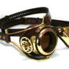 STEAMPUNK MONOGOGGLE and EYEPATCH brown leather polished brass gears Flex Solid Frame /// steampunk buy now online
