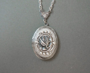 Winter Rose-- Antique Locket -- Silver Locket--gift for her.Mother's Day gift.Valentine's gift rose locket.photo locket steampunk buy now online