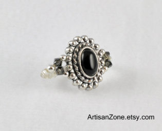 Vintage Look Black and Silver Stretch Fun Ring steampunk buy now online