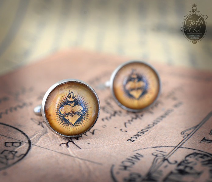 Cufflinks - Gothic- Steampunk "Sacred heart - EX VOTO" - vintage style - hand made - Gift for Him - steampunk buy now online