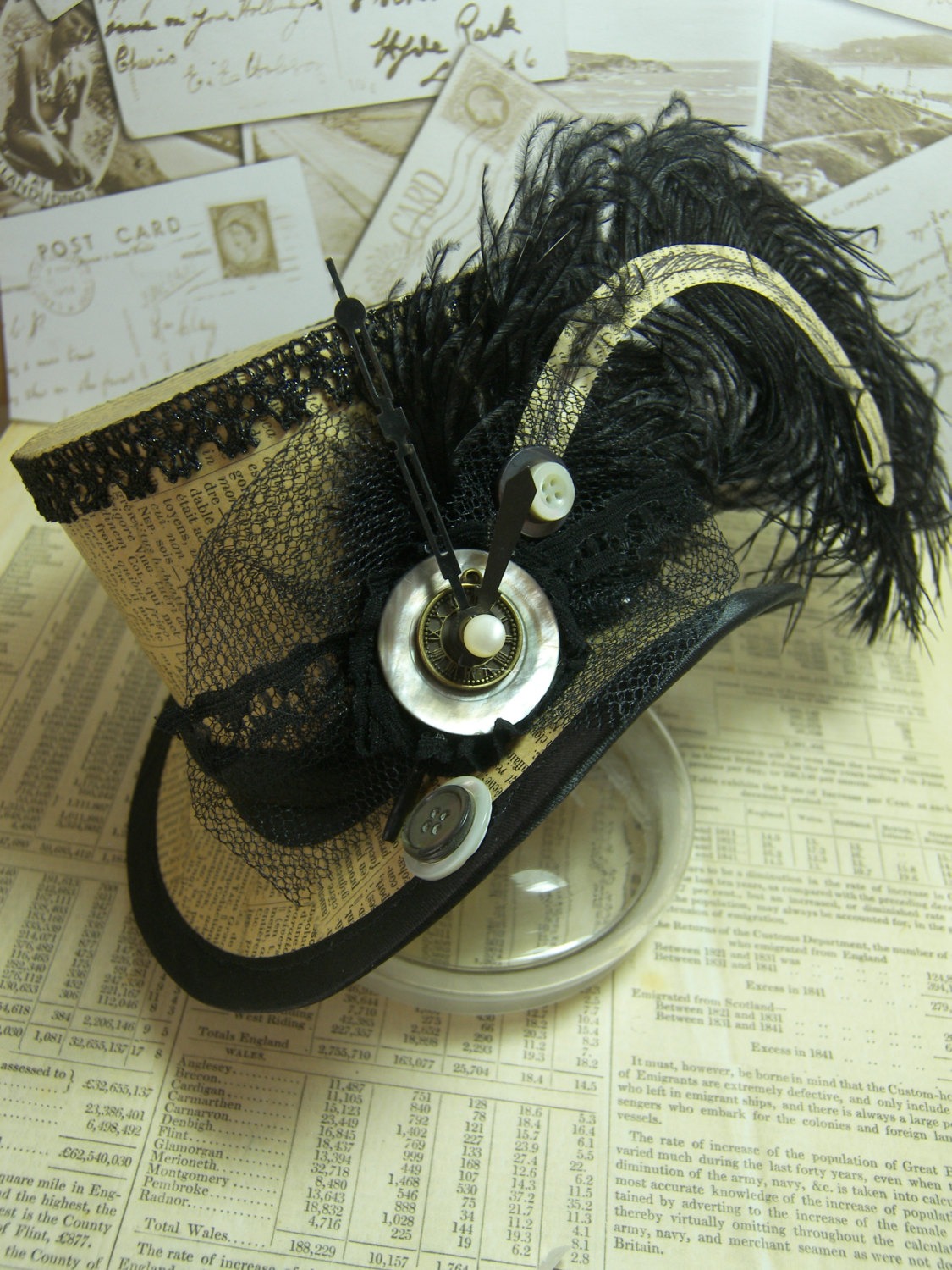 The Timeless Classic - decoupage mini top hat made with antique paper and vintage trimmings steampunk buy now online