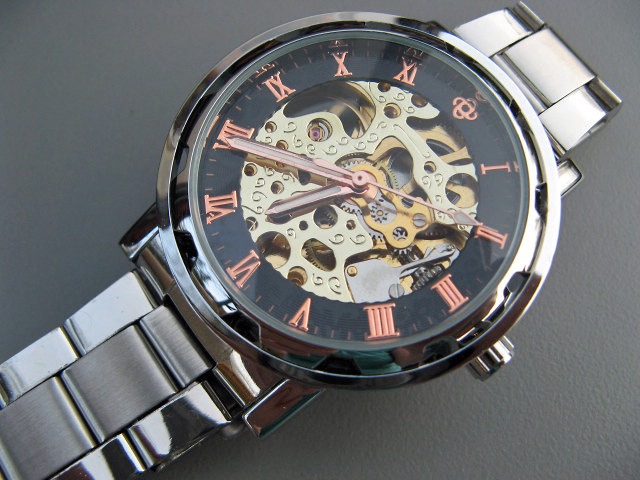 Men's Wrist Watch, Automatic Wrist Watch, Silver Band - Black Copper Silver Gold - Groomsmen Gift - Watch - Item MWA4002 steampunk buy now online