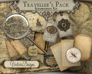 Traveller's Pack Junk Journal Digital Scrapbooking Kit Vintage Images Digital Collage Sheet VD0376 steampunk buy now online