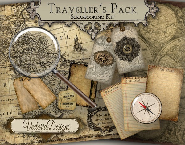 Traveller's Pack Junk Journal Digital Scrapbooking Kit Vintage Images Digital Collage Sheet VD0376 steampunk buy now online