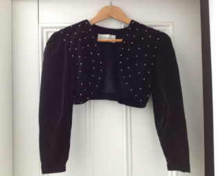 Black Velvet Bolero Crop Jacket Gold studded Vintage 80s Size small steampunk buy now online