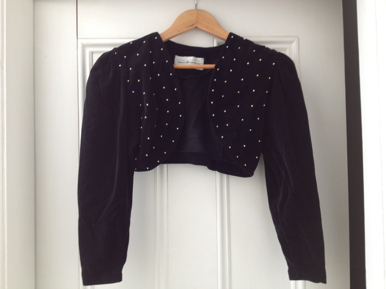 Black Velvet Bolero Crop Jacket Gold studded Vintage 80s Size small steampunk buy now online