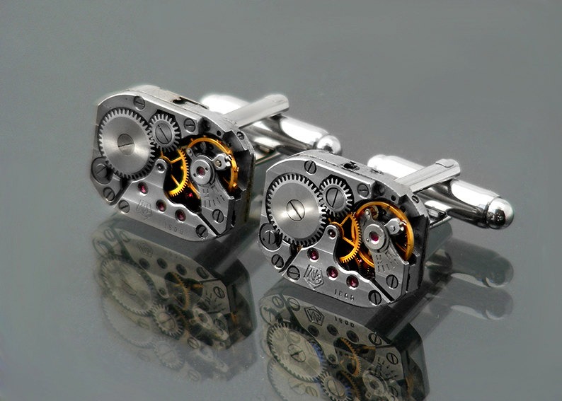 Steampunk Cuff Links / Vintage Watch Movement Industrial Cufflinks / Torch Soldered / Watch Mechanism Wedding Cuff Links / Groomsmens Gift steampunk buy now online