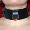 Handmade black leather collar, about 2" (about 50 mm) wide, with three halfrings steampunk buy now online