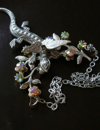 STEAMPUNK WINGED DRAGON, Rhinestone Aurora Borealis Settings, Quality Sterling Silver Plate Necklace steampunk buy now online