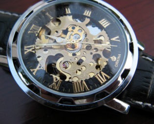 Elegant Luxury Automatic Mechanical Wrist Watch with Black Leather Wristband - Steampunk - Best Man - Groomsmen Gift - Watch - Item MWA08 steampunk buy now online