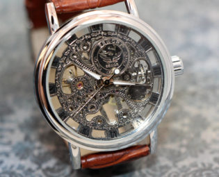 Mens Watch Steampunk See Thru Man Gear Watch Brown Leather Band amazing design steampunk buy now online