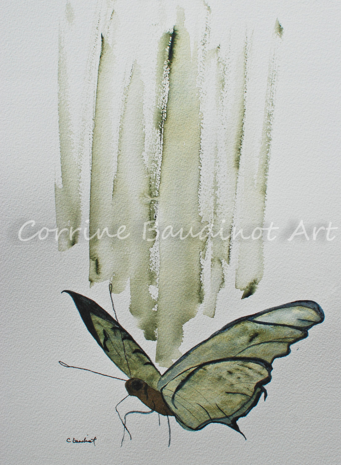 abstract green butterfly watercolor painting 11x14 steampunk original steampunk buy now online