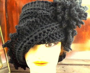 Hand Crochet Hat Womens Hat, Crochet Flower Hat, Crochet Hat with Flower, LAUREN Crochet Cloche Hat with Flower Black Hat steampunk buy now online