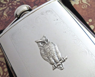 Silver Owl Flask Victorian Flask Silver Flask Woodland Flask Hip Flask Fancy Flask Women's Flask steampunk buy now online