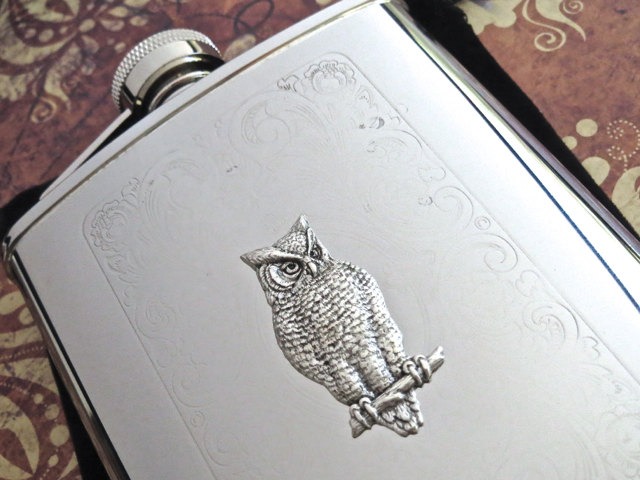 Silver Owl Flask Victorian Flask Silver Flask Woodland Flask Hip Flask Fancy Flask Women's Flask steampunk buy now online