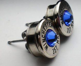 357 Magnum Winchester Nickel Bullet Head Stud Earrings Your Choice of Birthstone Swarovski Crystal steampunk buy now online